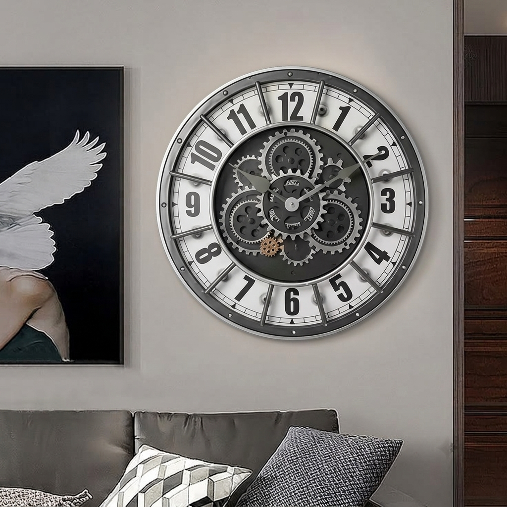 Large Retro Industrial Roman Wall Clock