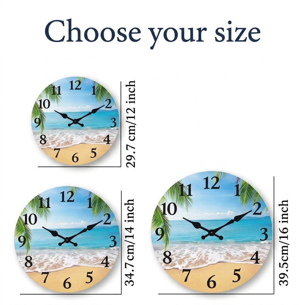 Light Luxury Coastal Beach Wooden Wall Clock For Living Room – Silent Sweep Quartz