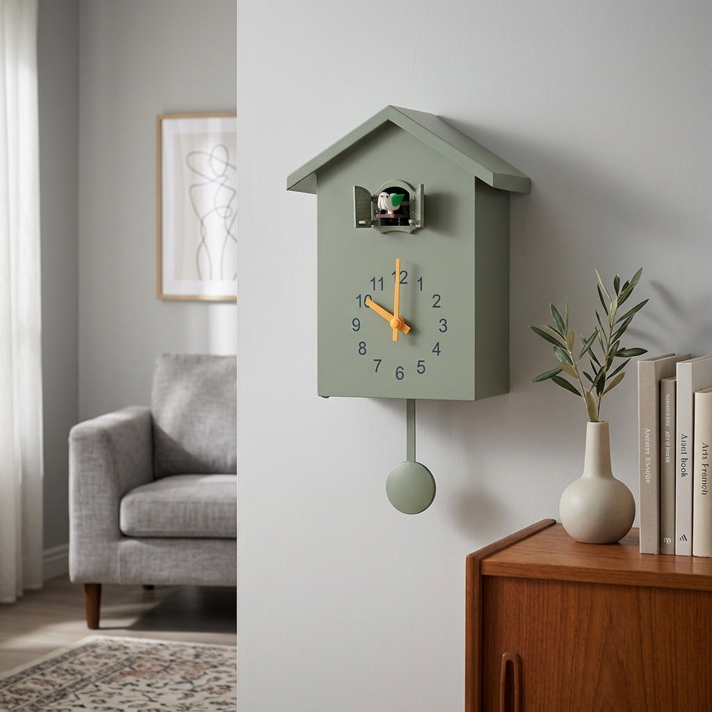 Pendulum Wall Clock For Living Room Cuckoo Green