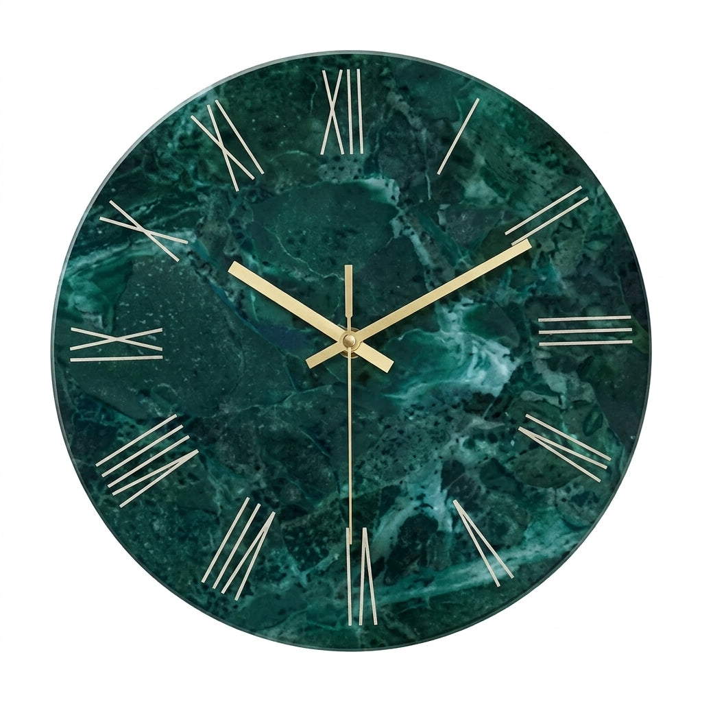 Dark Green Marble Wall Clock – Modern Wall Clock, Silent Quartz