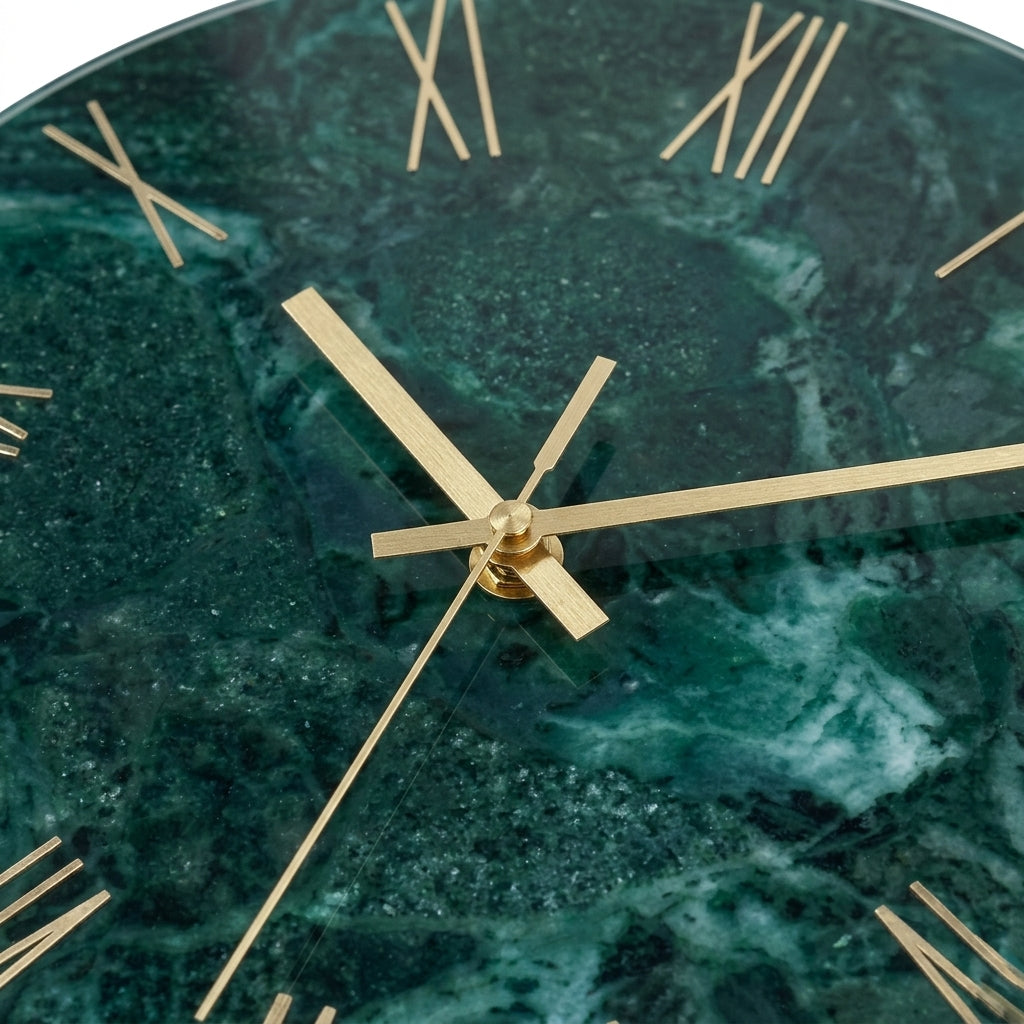 Dark Green Marble Wall Clock – Modern Wall Clock, Silent Quartz