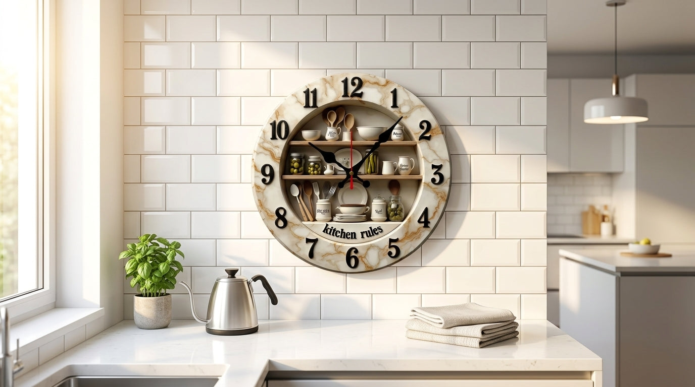 2D Flat Kitchen Wooden Wall Clock
