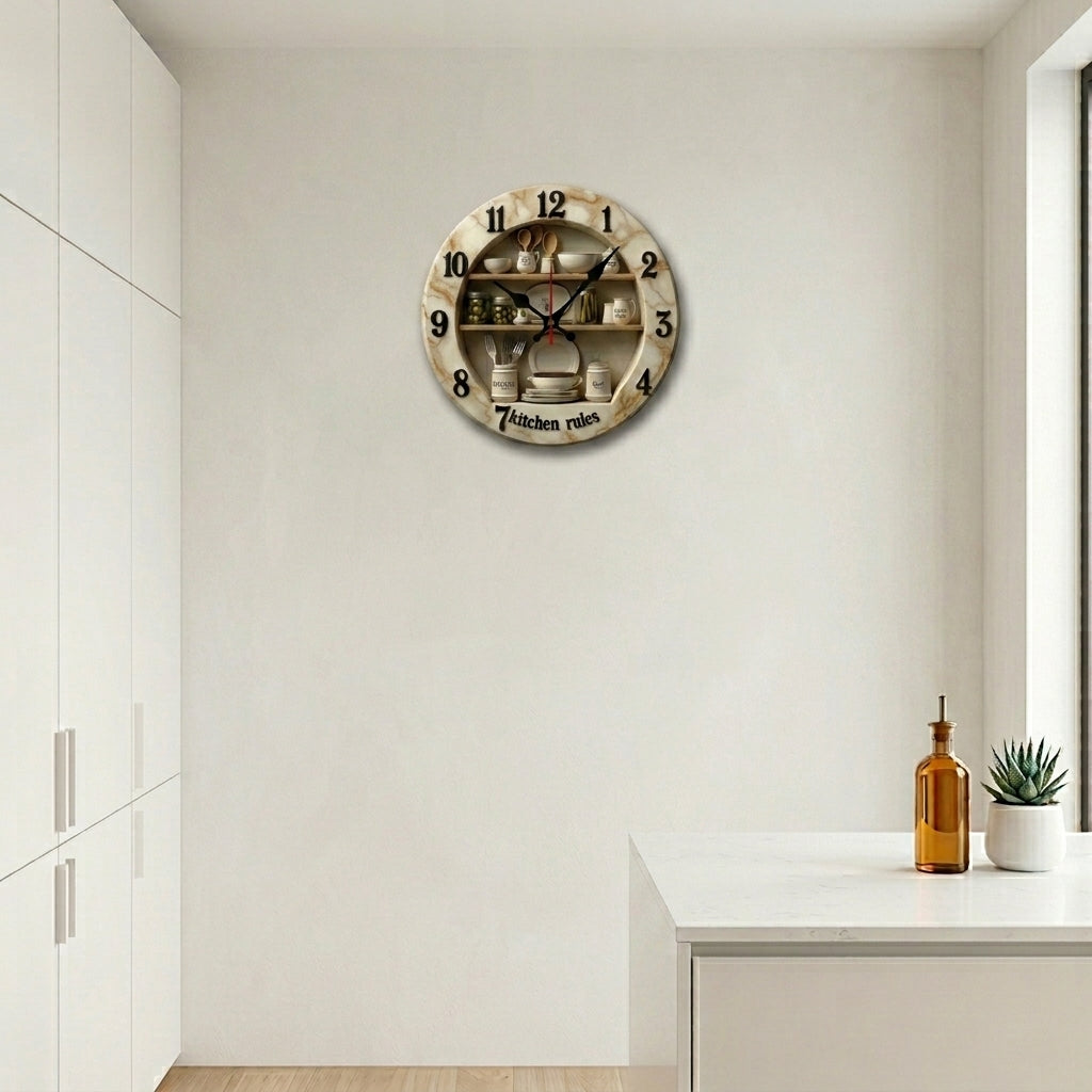 2D Flat Kitchen Wooden Wall Clock