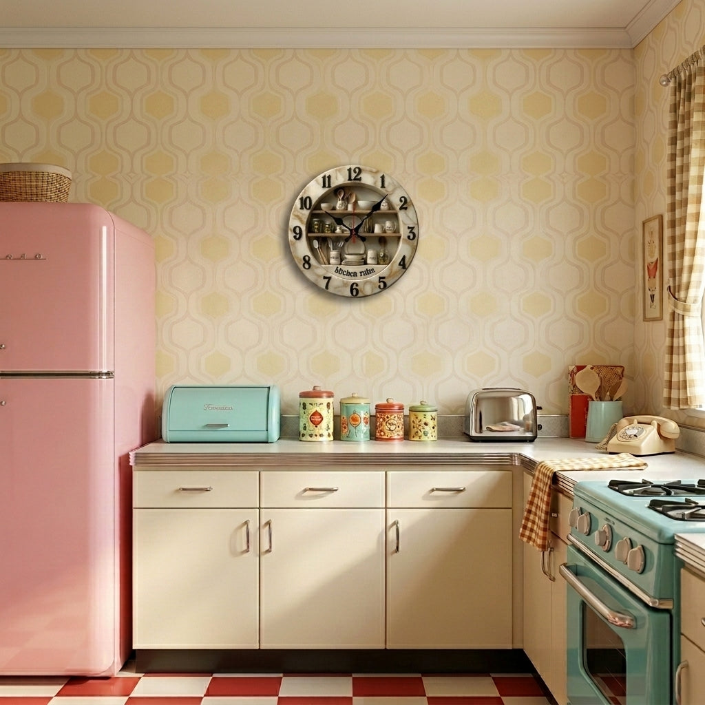 2D Flat Kitchen Wooden Wall Clock