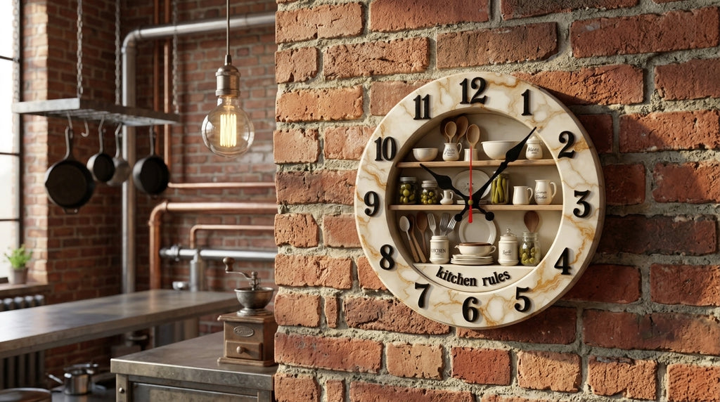 2D Flat Kitchen Wooden Wall Clock