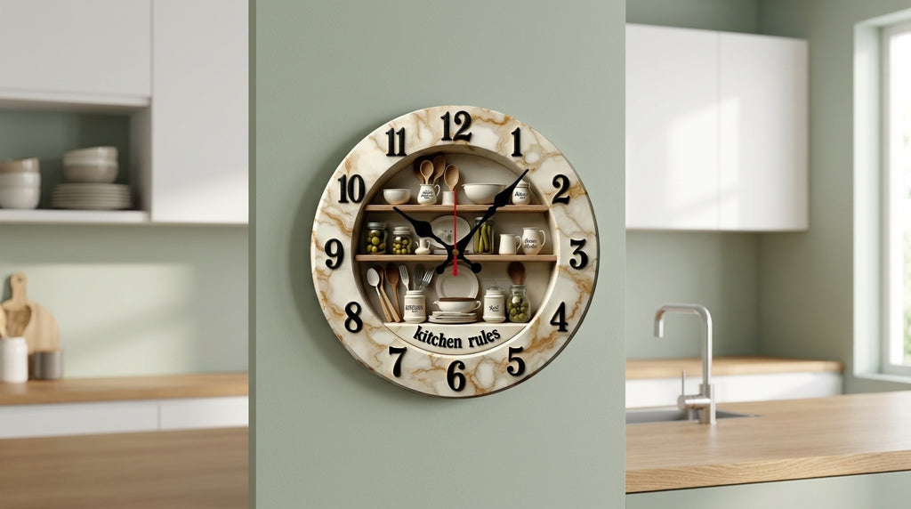 2D Flat Kitchen Wooden Wall Clock