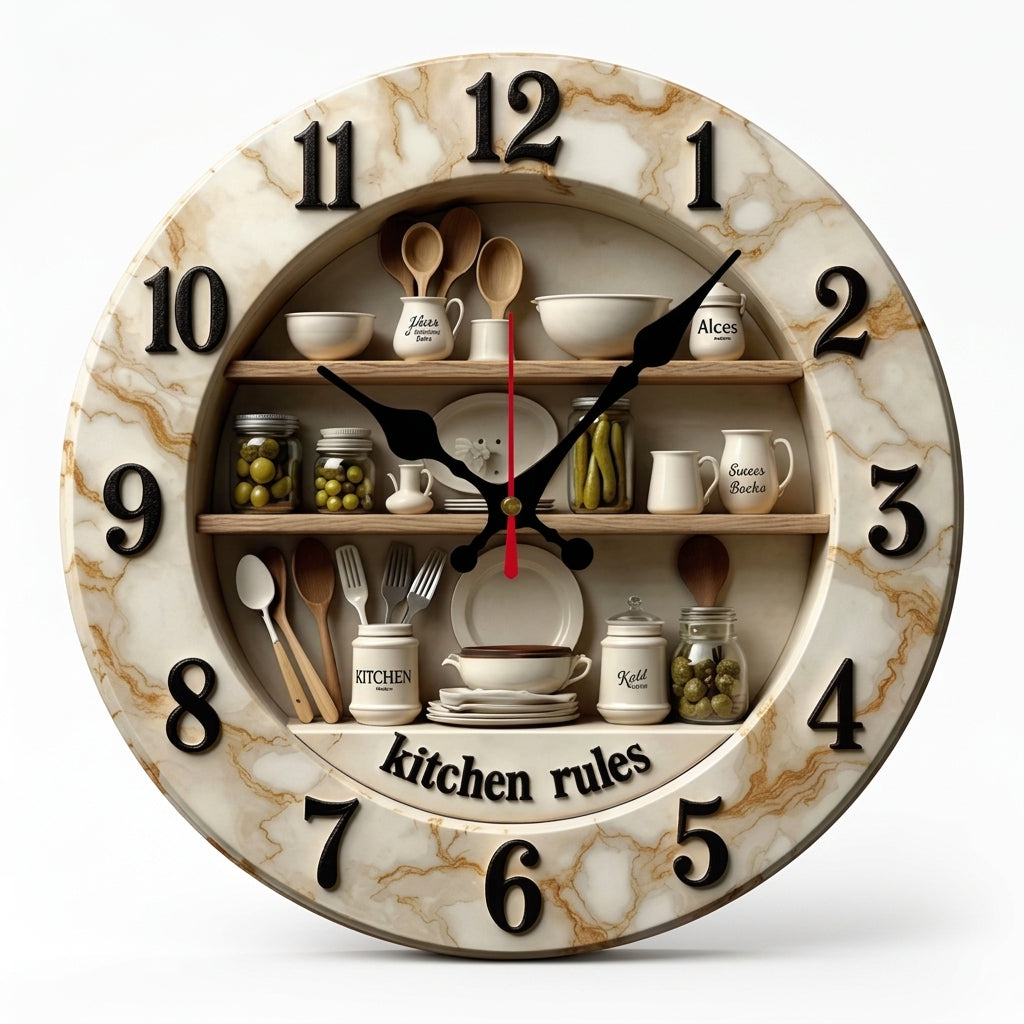 2D Flat Kitchen Wooden Wall Clock