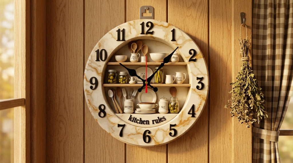 2D Flat Kitchen Wooden Wall Clock