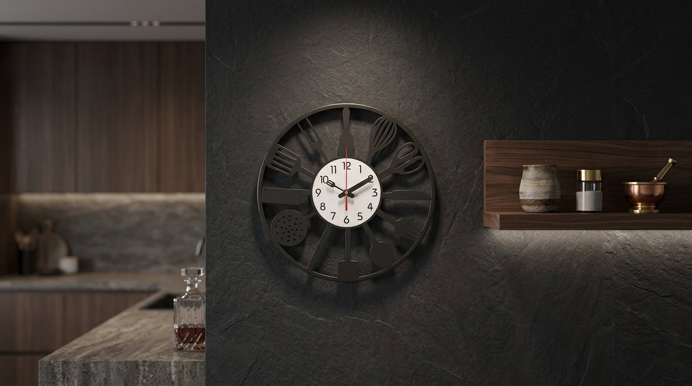 Modern Minimalist Kitchen Wall Clock - Matte Black