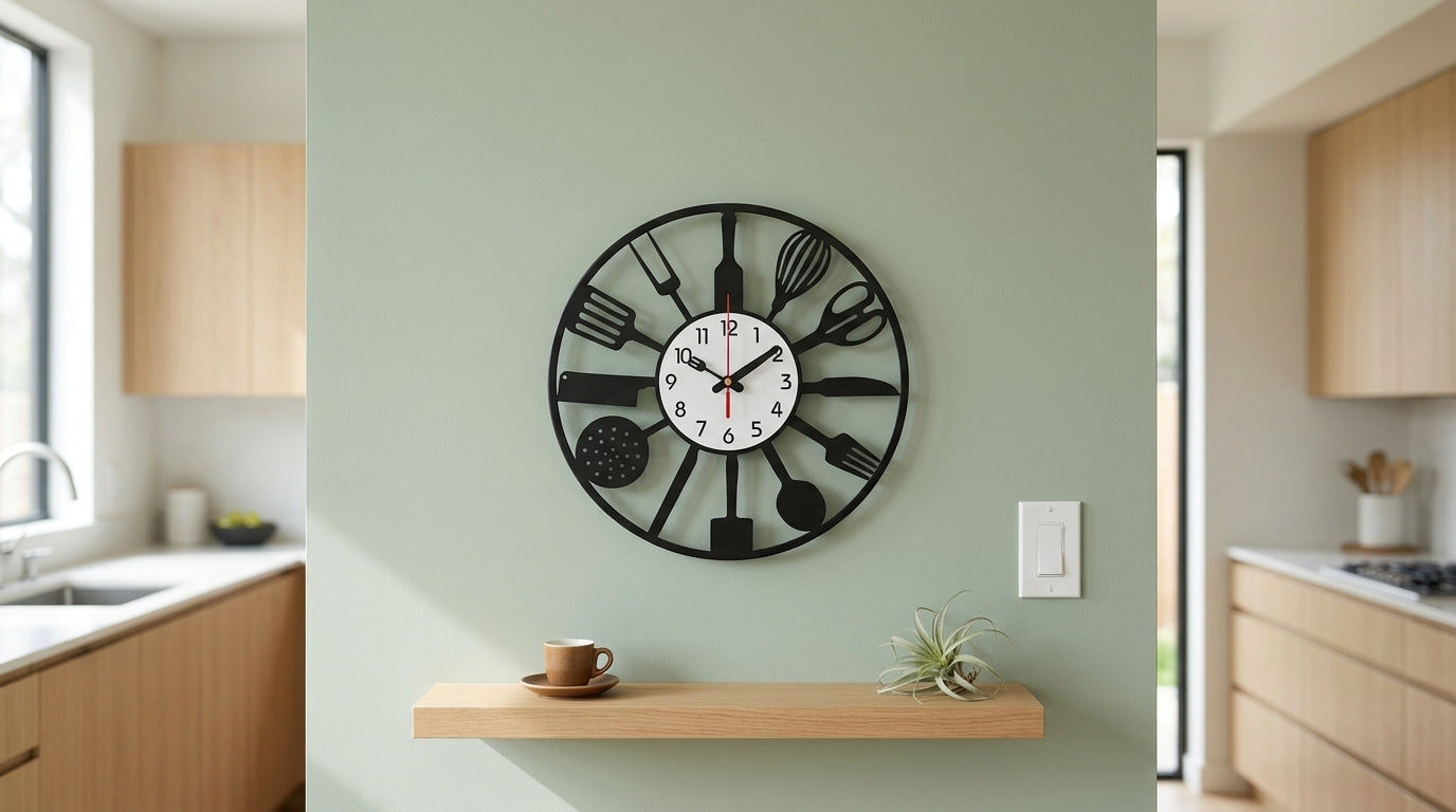 Modern Minimalist Kitchen Wall Clock - Matte Black