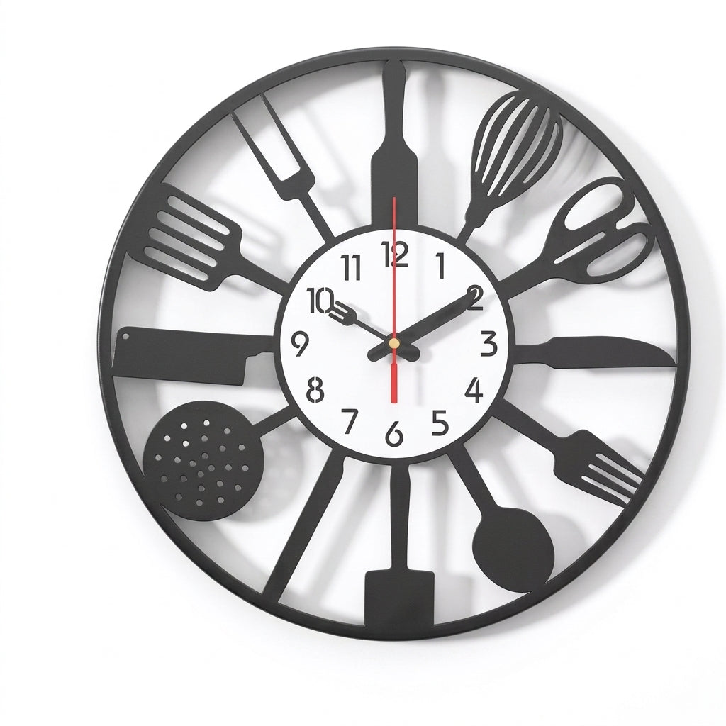Modern Minimalist Kitchen Wall Clock - Matte Black