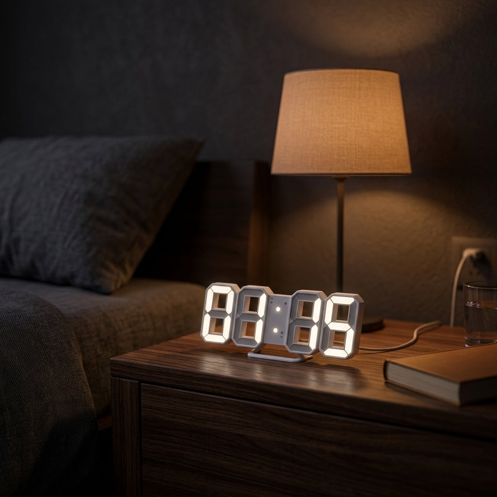 Modern 3D LED Digital Wall Clock – Adjustable Night Glow & Dimmer