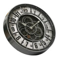 Steampunk-style clock with visible gears on a white background