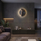 Modern Moon Wall Clock For Living Room - Round Background Lighting