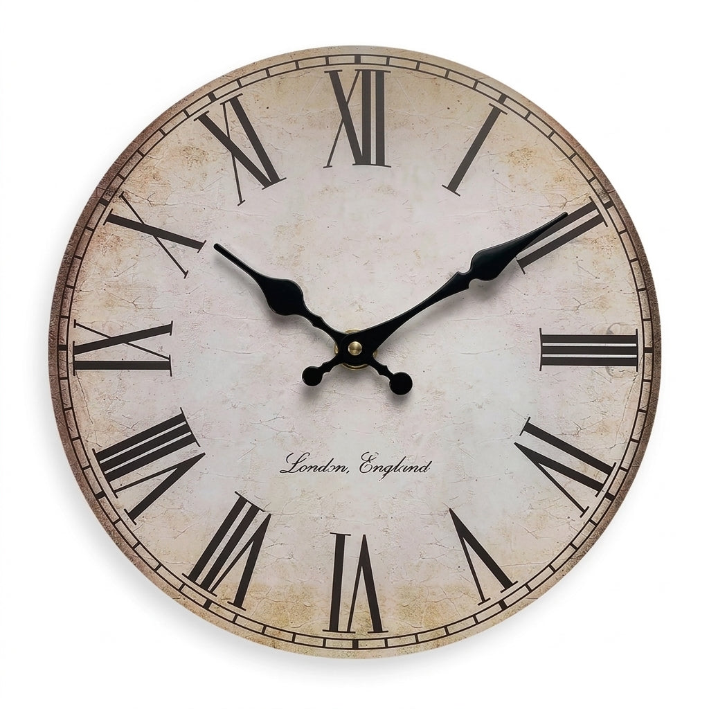 European-Style Roman Numeral Wooden Wall Clock - Antique