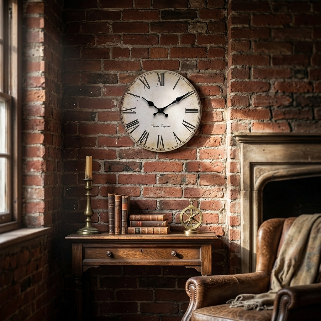 European-Style Roman Numeral Wooden Wall Clock - Antique