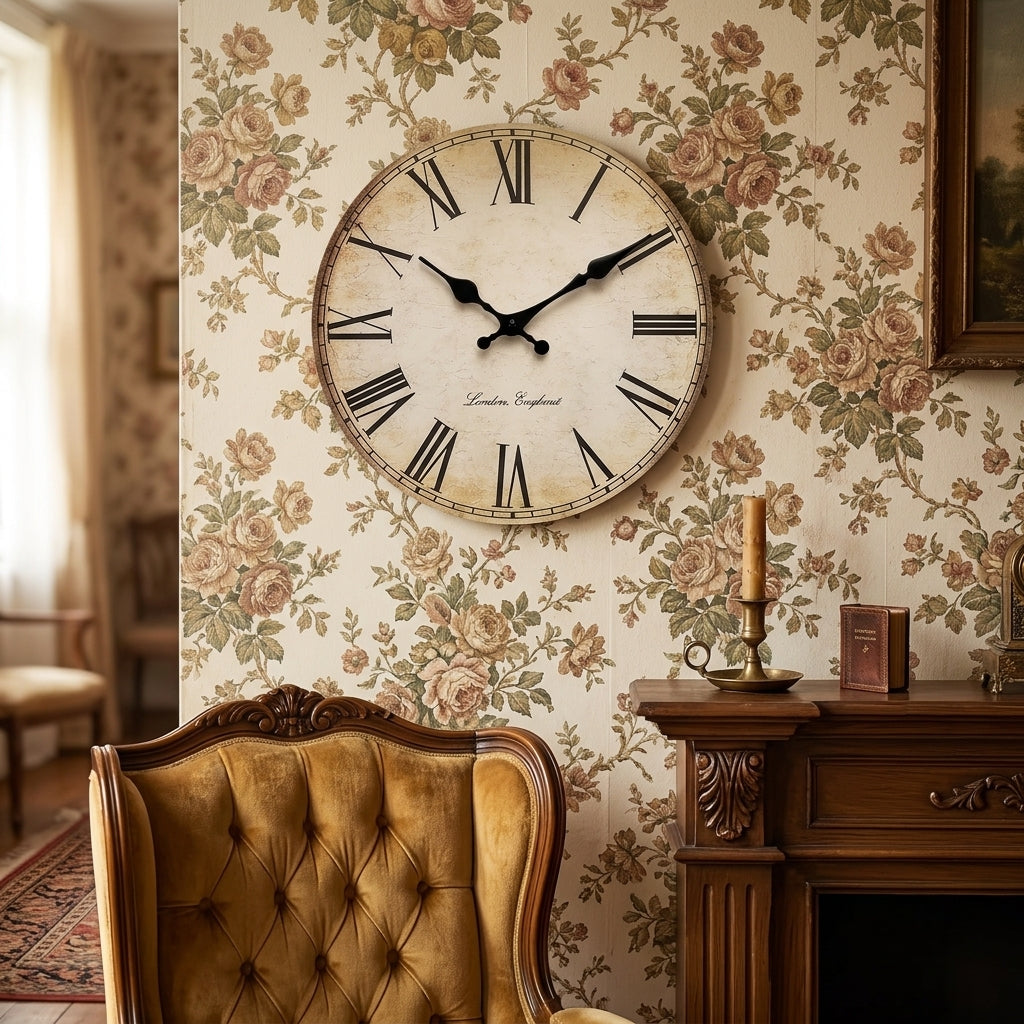 European-Style Roman Numeral Wooden Wall Clock - Antique