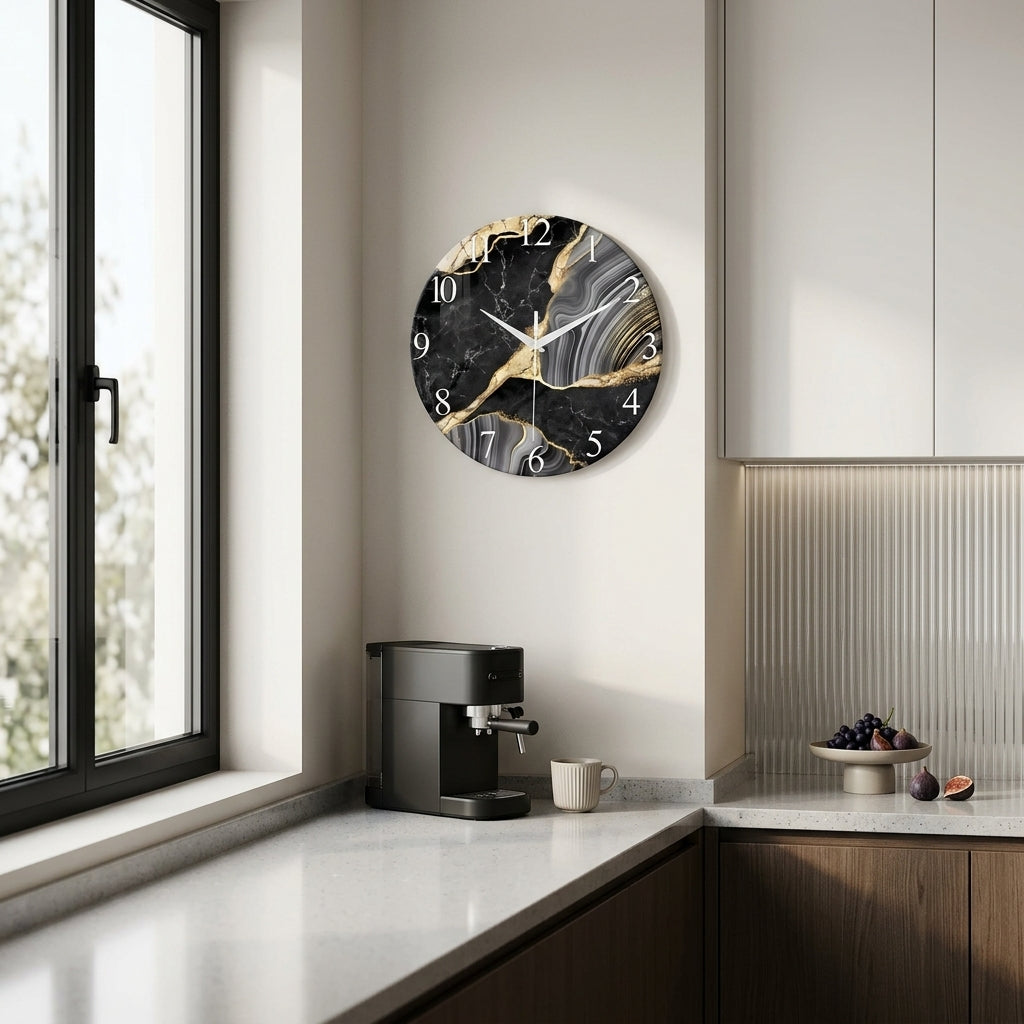 Modern Tempered Glass Marble Wall Clock