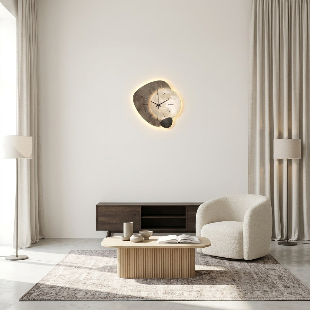Modern Wall Clock Design For Living Room LED Backlit Moon