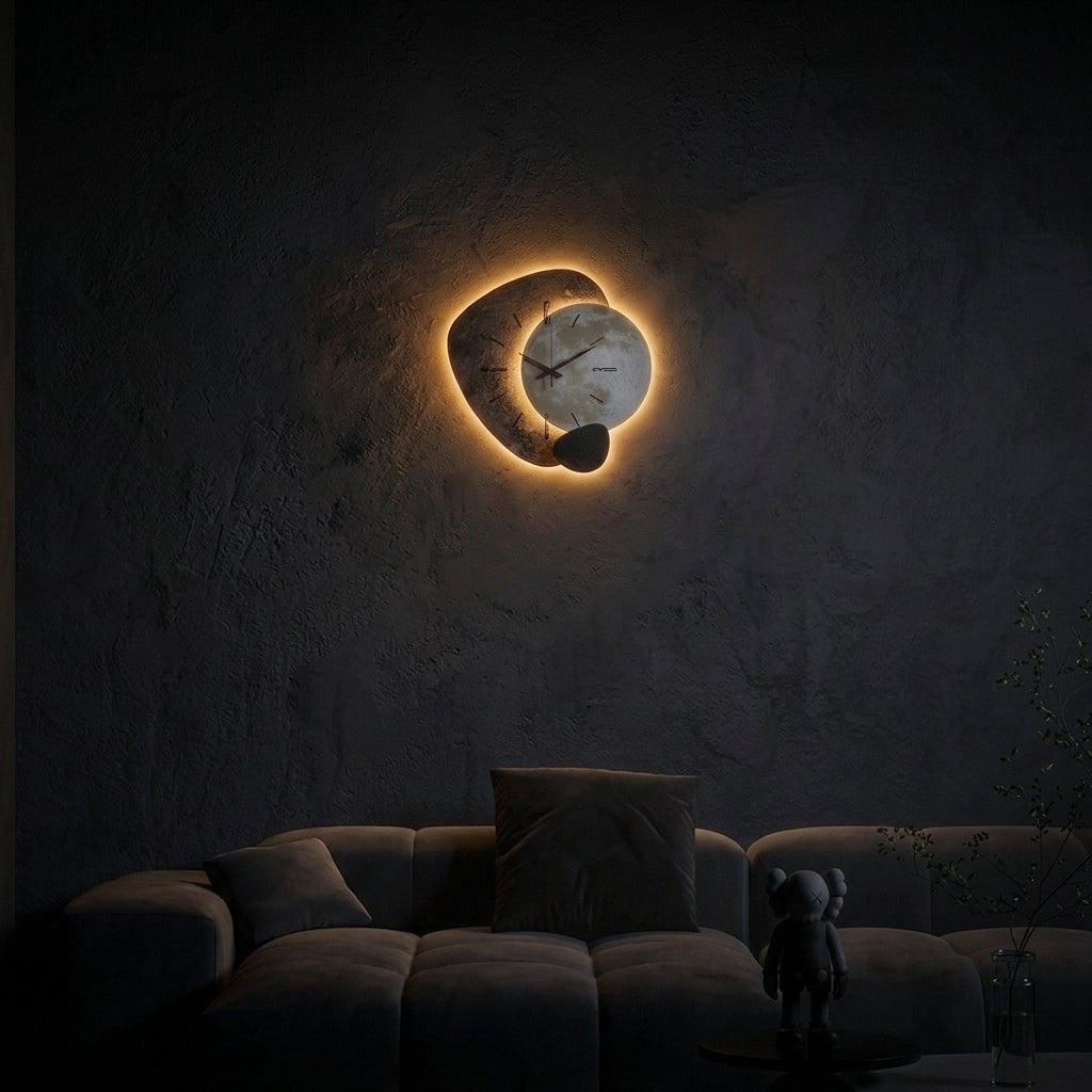 Modern Wall Clock Design For Living Room LED Backlit Moon