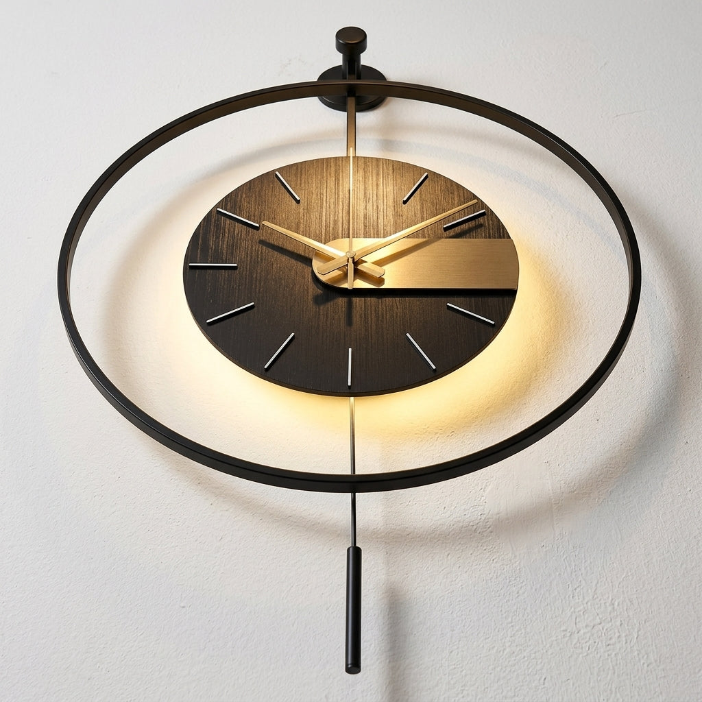 Large Modern Wall Clock LED Light Pendulum