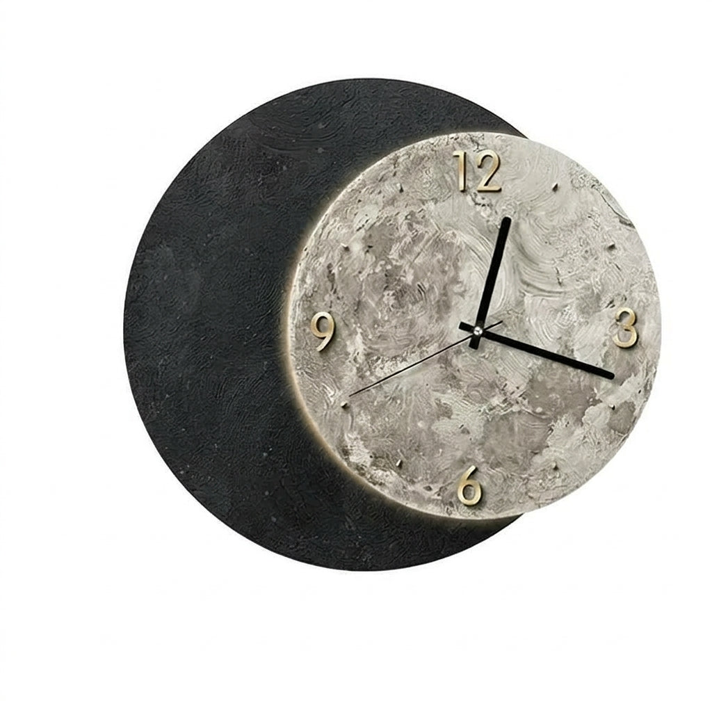 Modern Living Room Wall Clock Black Moon Design Silent