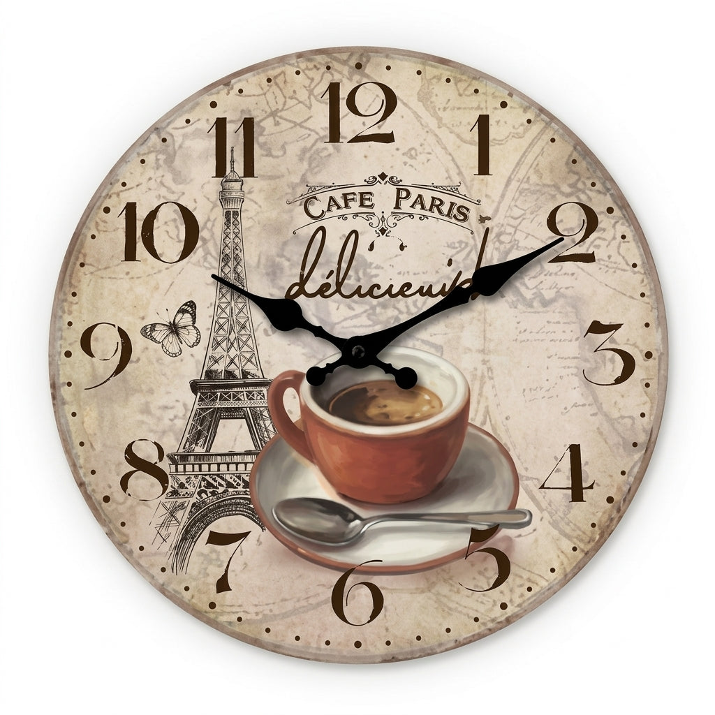 French Retro Eiffel Tower Wooden Wall Clock