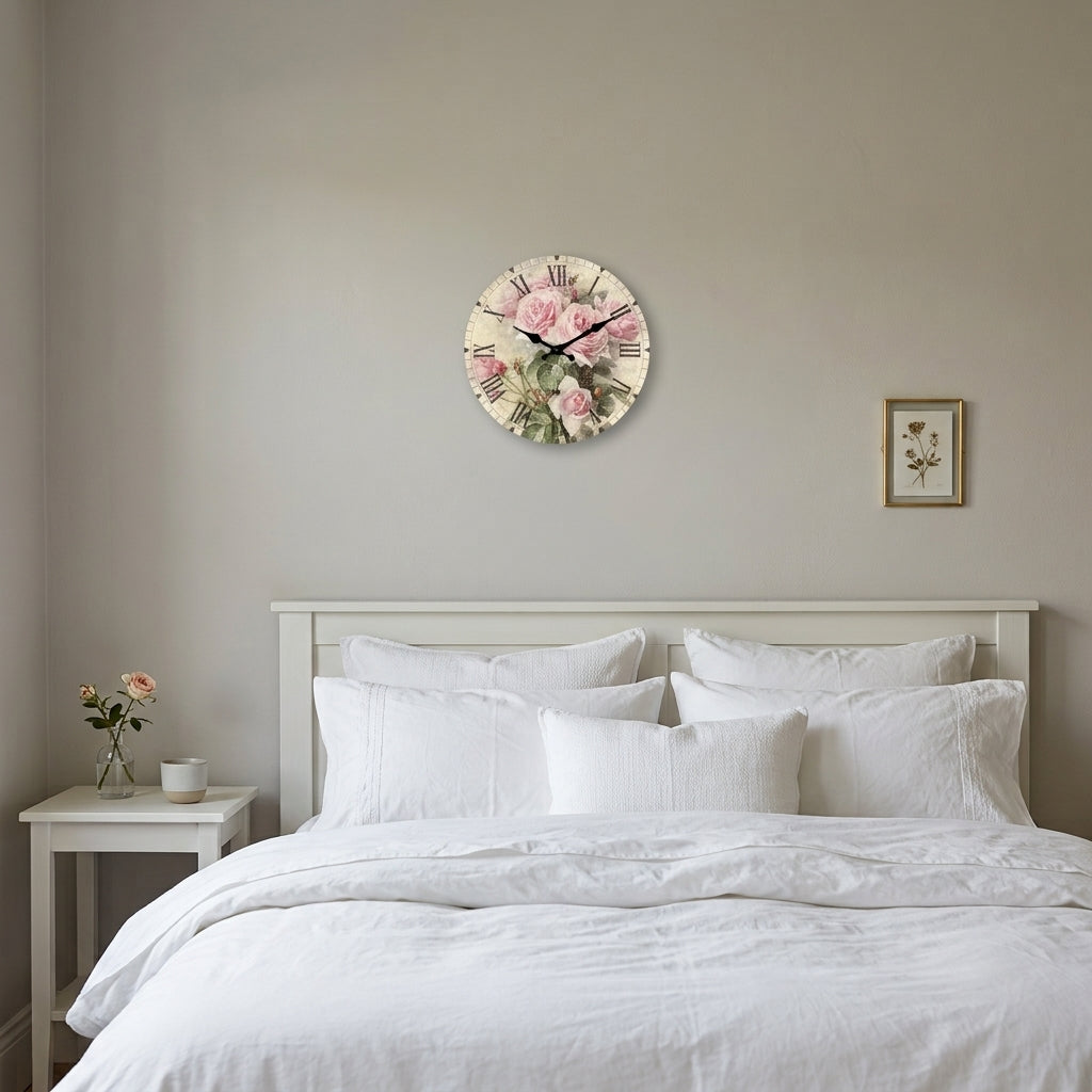 Retro Pink Rose Wall Clock For Living Room–  Silent Quartz