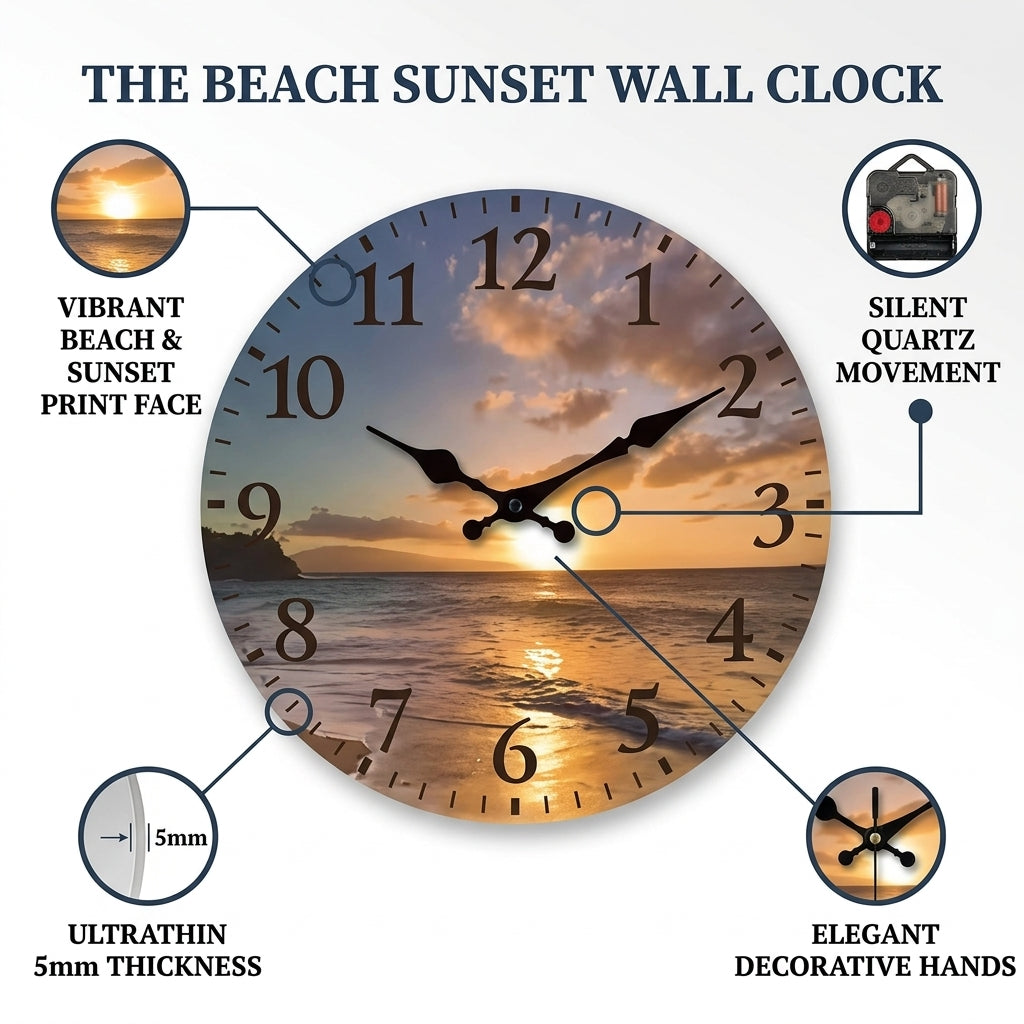 2D Sunset Wall Clock For Living Room