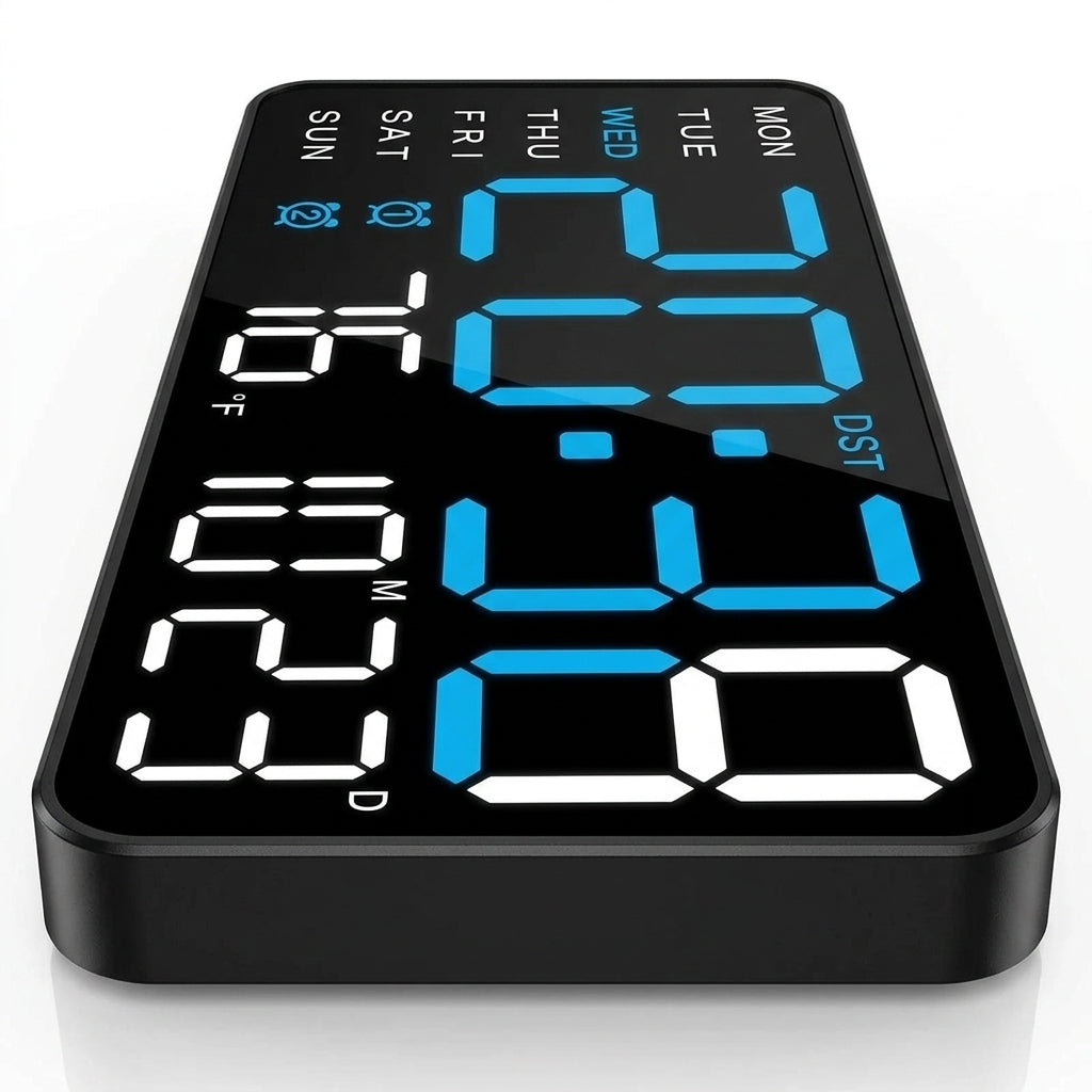 Black Rectangular LED Digital Wall Clock with Acoustic Control