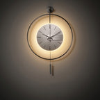 Large Modern Grey Wall Clock LED Light Pendulum