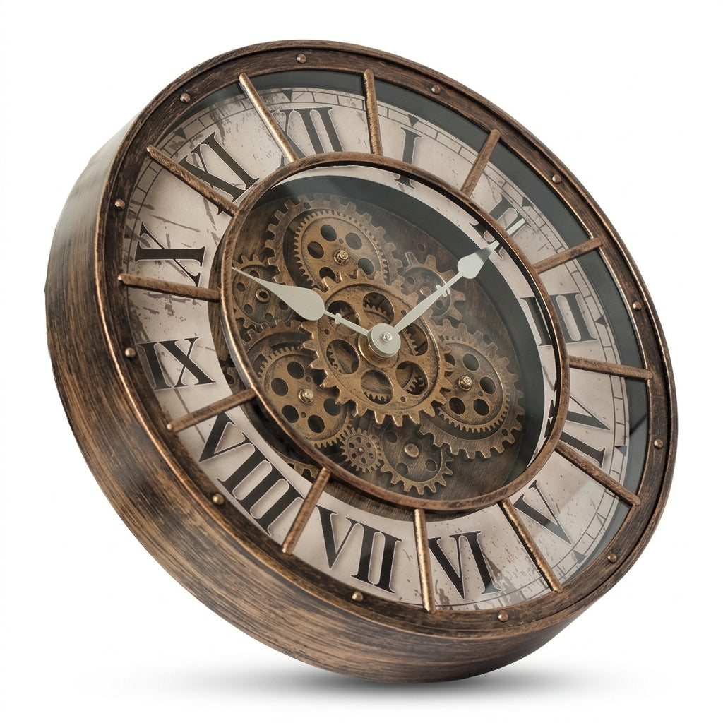 Large Retro Wall Clock Moving Gears Silent