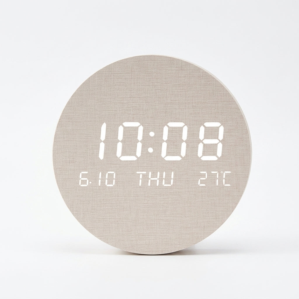 LED Digital Wooden Wall Clock - Solid Wood Color