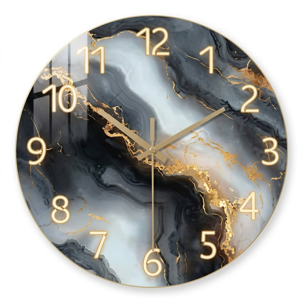 Blue & Gold Marble Pattern Modern Wall Clock