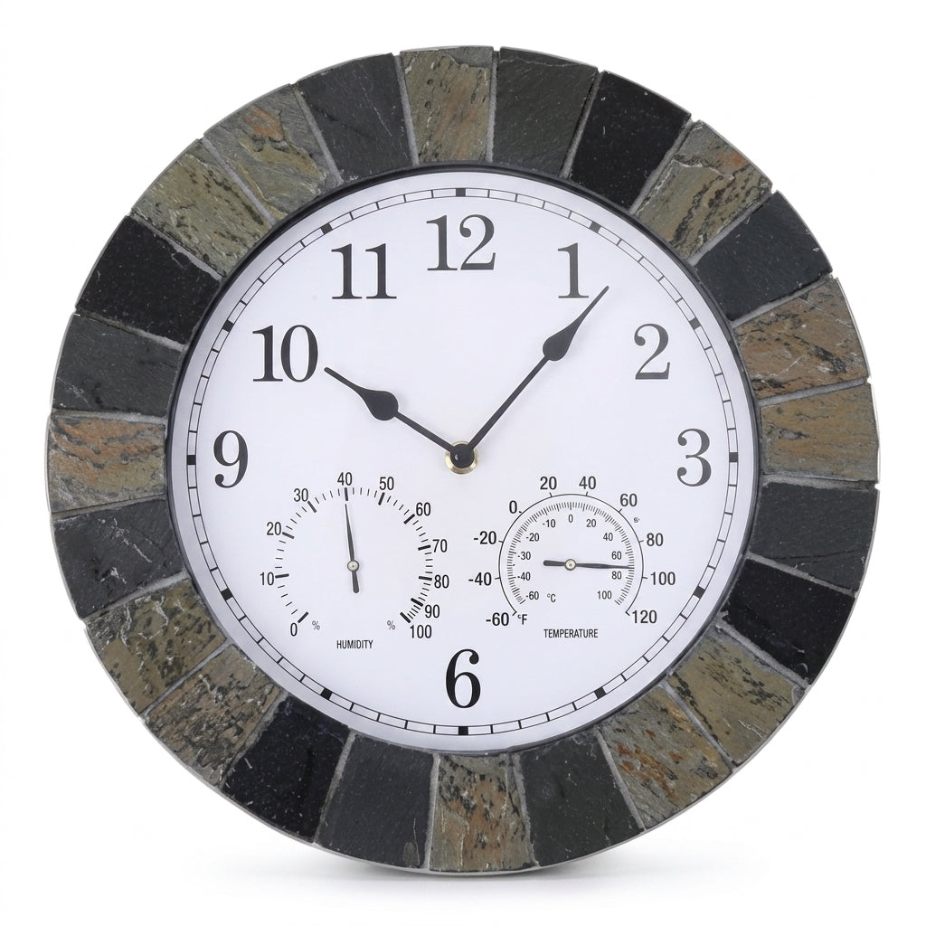 Slate Effect Resin Garden Wall Clock - Antique