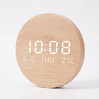 LED Digital Wooden Wall Clock - Solid Wood Color