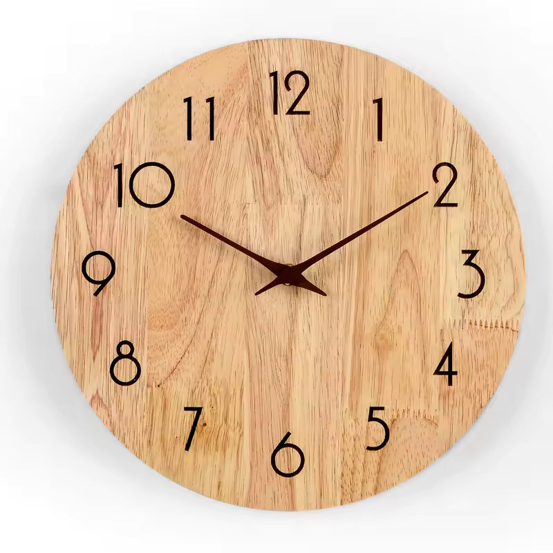 Japanese Style Simple Rubber Wood Wall Clock