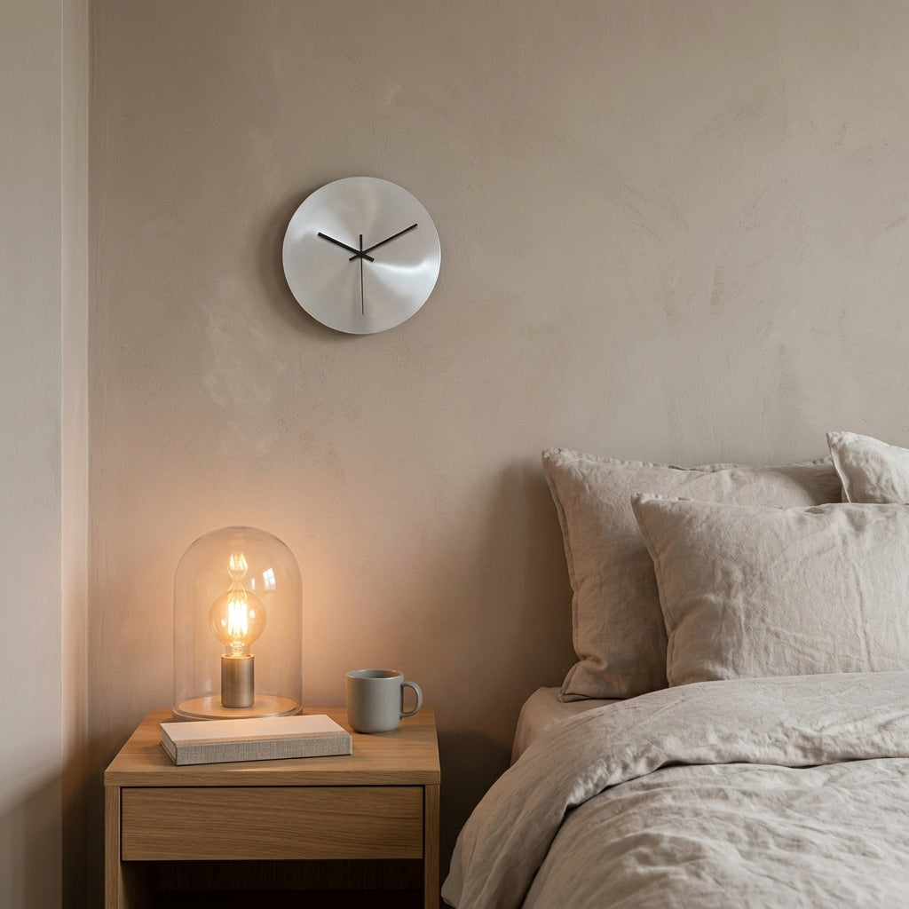 Silver Metal Wall Clock – Minimalist Industrial Design, Silent Movement