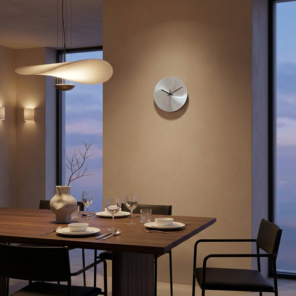 Silver Metal Wall Clock – Minimalist Industrial Design, Silent Movement