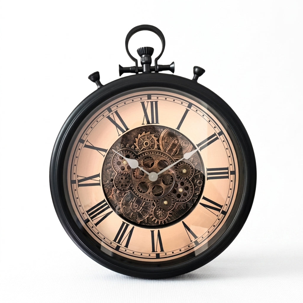 Moving Gears Roman Numeral Wall Clock - Antique