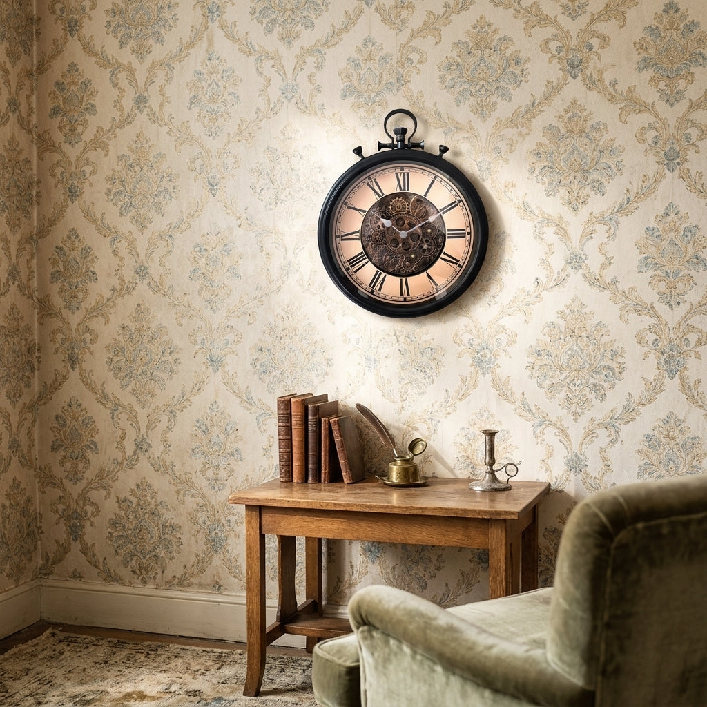 Moving Gears Roman Numeral Wall Clock - Antique