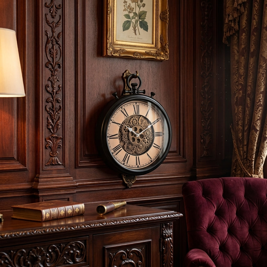 Moving Gears Roman Numeral Wall Clock - Antique
