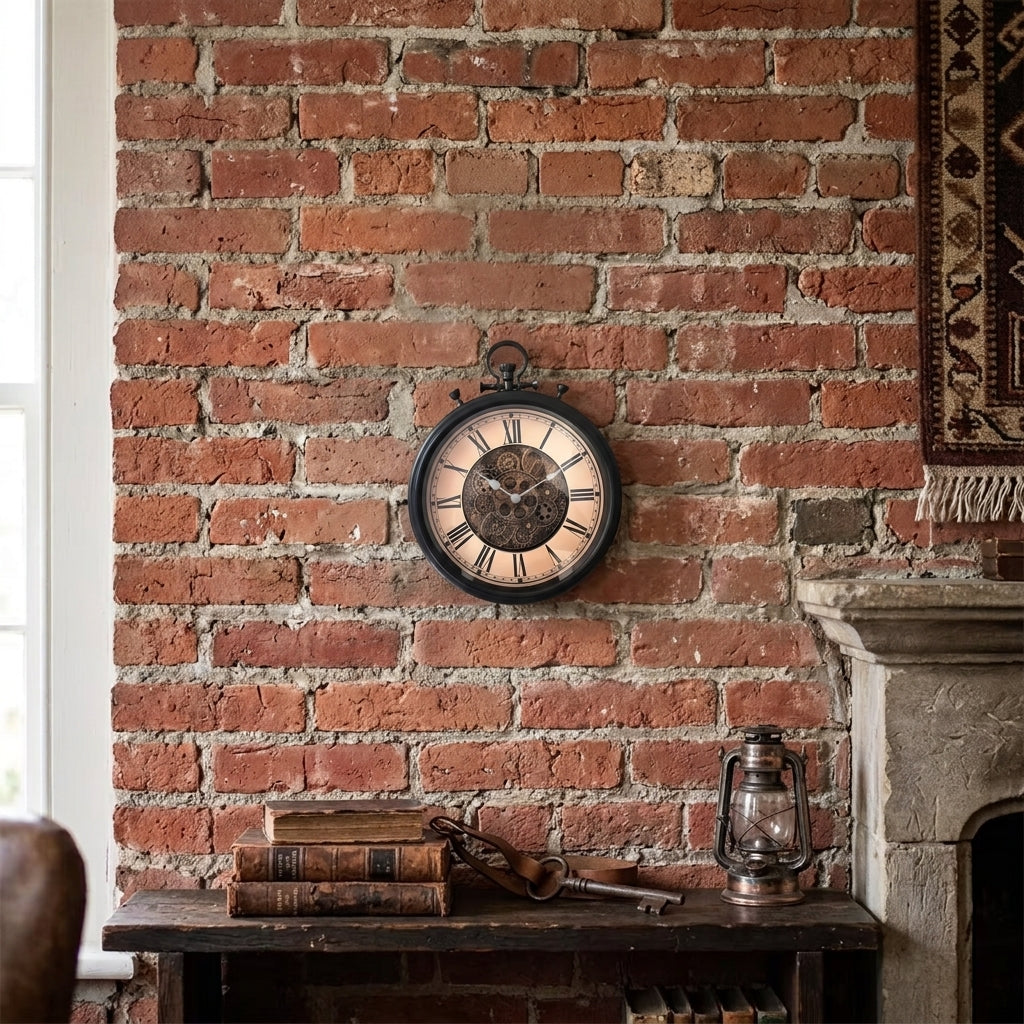 Moving Gears Roman Numeral Wall Clock - Antique