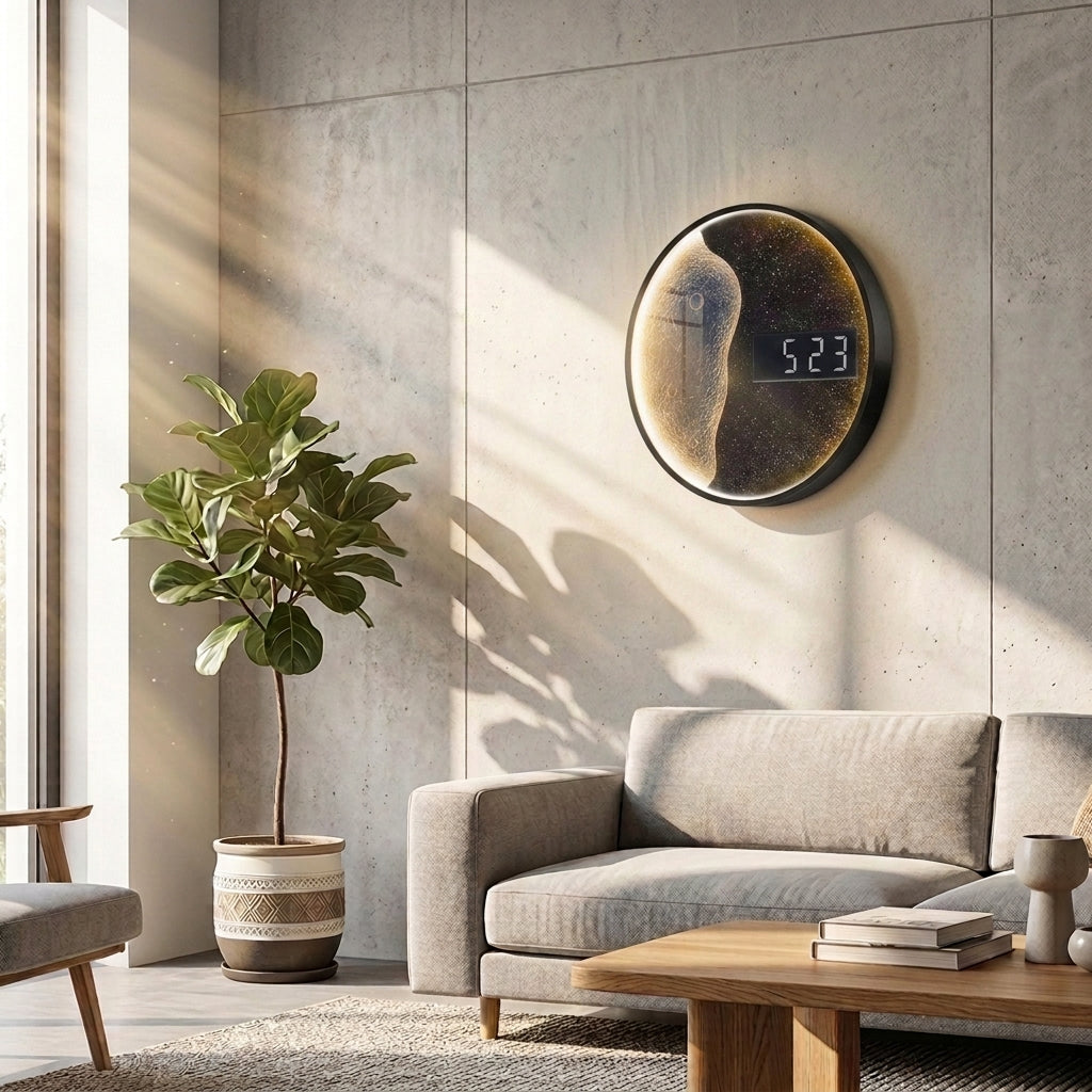 Modern Moon Wall Clock For Living Room - Round Background Lighting