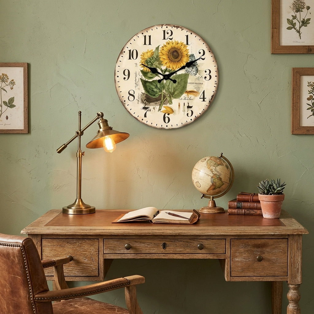 Vintage Sunflower Kitchen Wooden Wall Clock