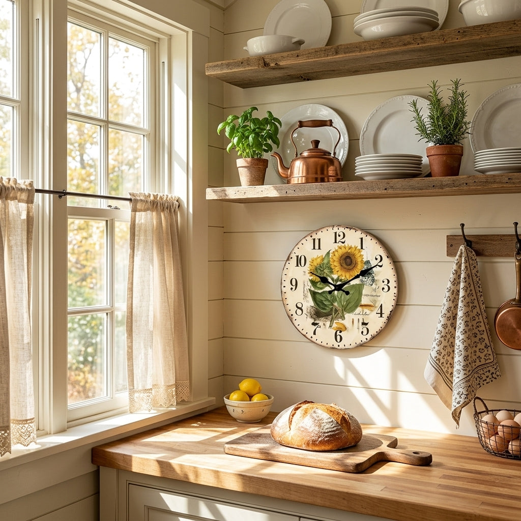 Vintage Sunflower Kitchen Wooden Wall Clock