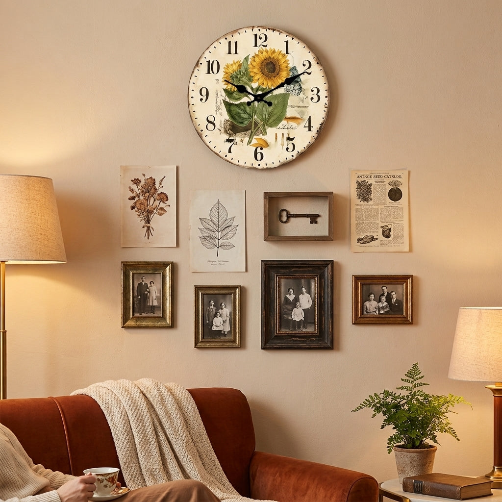 Vintage Sunflower Kitchen Wooden Wall Clock