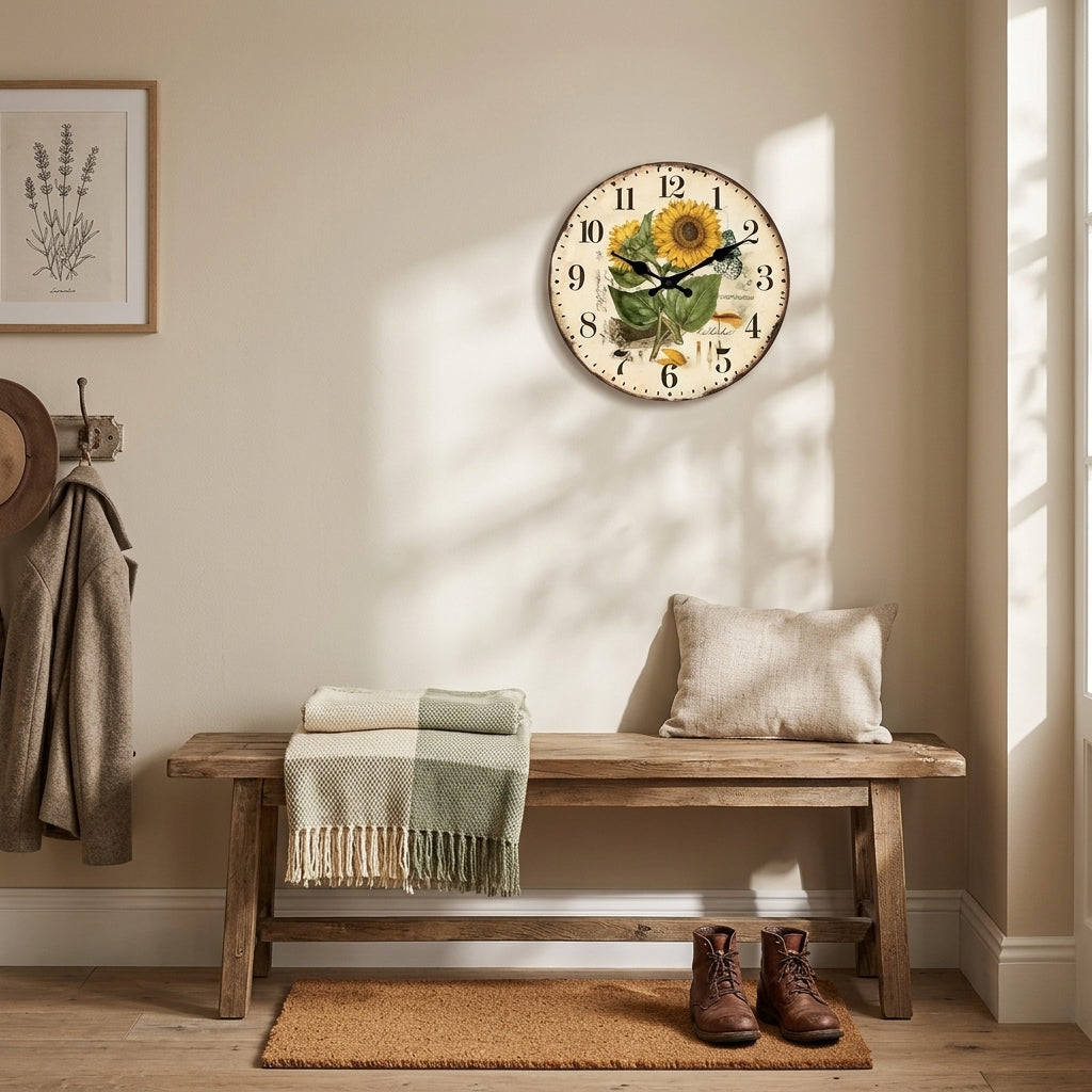 Vintage Sunflower Kitchen Wooden Wall Clock