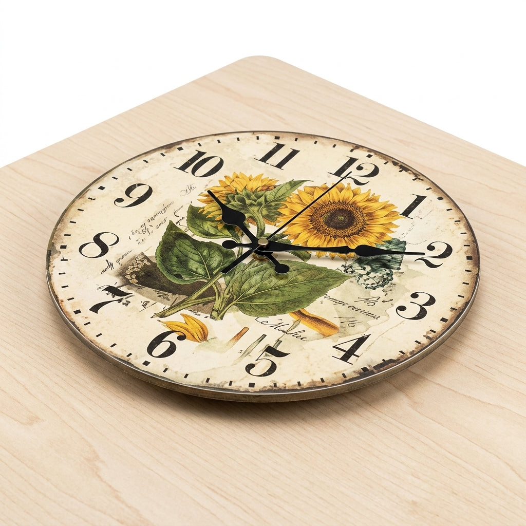 Vintage Sunflower Kitchen Wooden Wall Clock