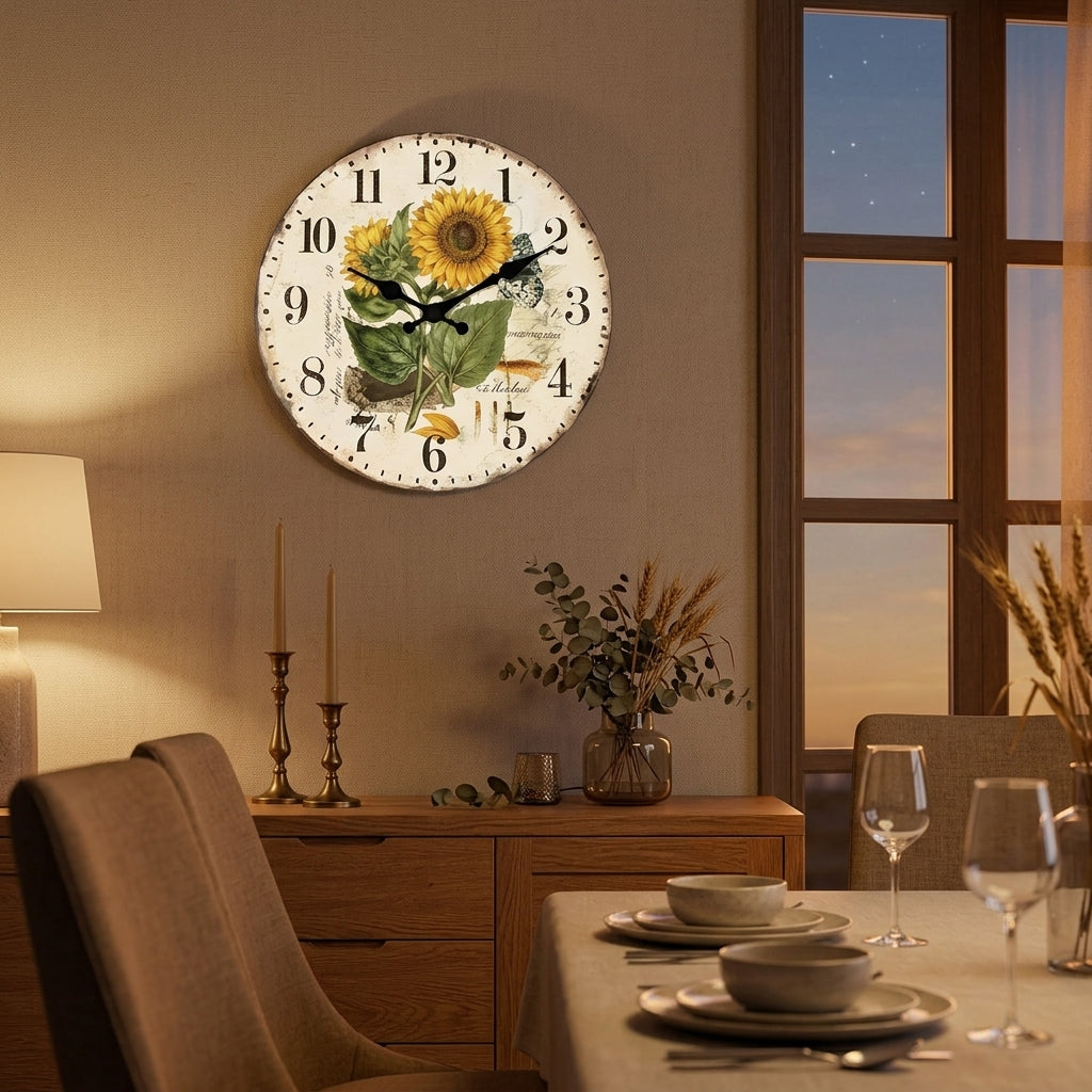Vintage Sunflower Kitchen Wooden Wall Clock